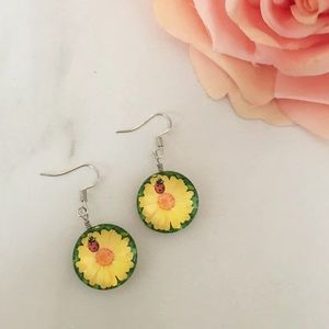 Glass yellow flower earrings